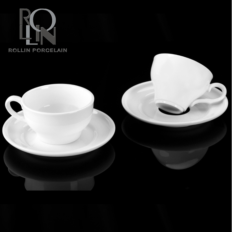 Custom logo ceramic coffee cappuccino espresso cup with saucer white porcelain coffee cup