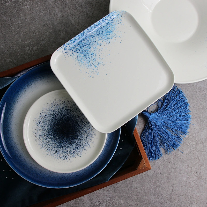 Blue Design Banquet Hall  Tableware Dinner Set Nordic Sea Tableware  Restaurant Porcelain Dinner Set