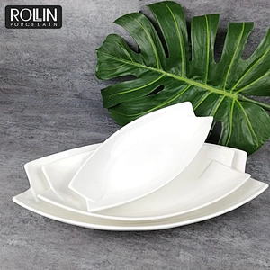 Chinese Factory Hotel  White Ceramic Rectangular  Plate Deep Leaf-Shaped Plate 11