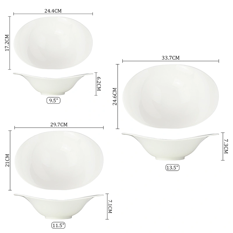 Wholesale 475ml 750ml 1000ml Egg-Shaped Ceramic Porcelain Fruit Soup Mixing Salad Cereal Ceramic Bowl