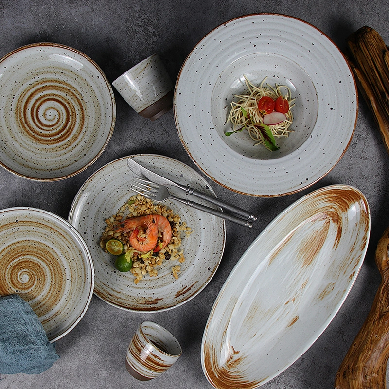 Custom tableware grey dinner set ceramic dinnerware for restaurant