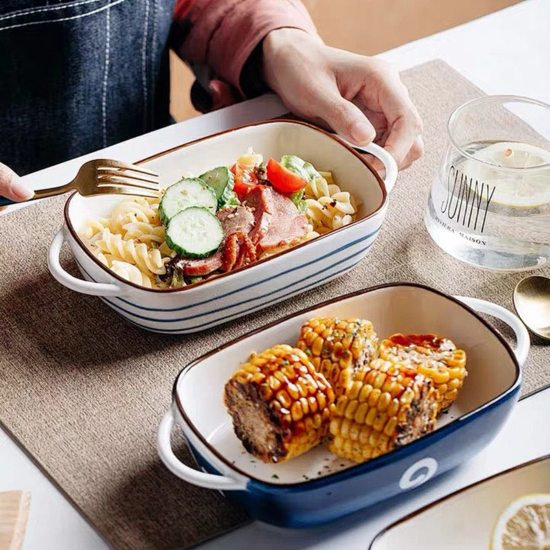 Crockery Household Bakeware Pans With Handle Ceramic Baking Tray Pasta Baking Dishes