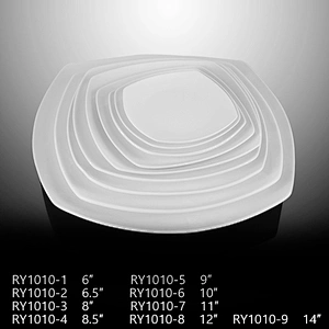 Hot sale hotel used buffet plate curved rim white porcelain square dinner dish plate