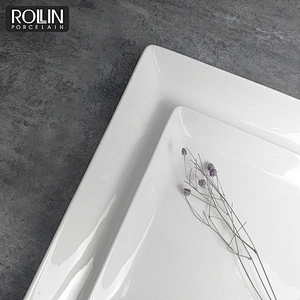 Hot sale hotel&restaurant dishware custom size white square ceramic dish dinner plates
