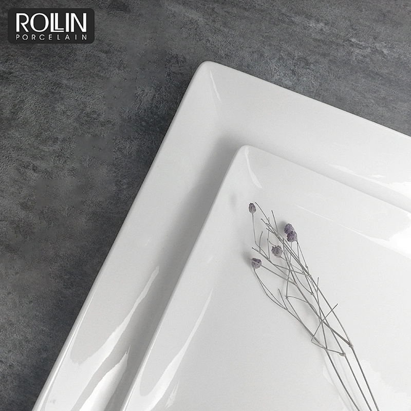 Hot sale hotel&restaurant dishware custom size white square ceramic dish dinner plates