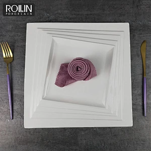 Wholesale White Porcelain Square Plates Banquet Dinner Plates for Hotels