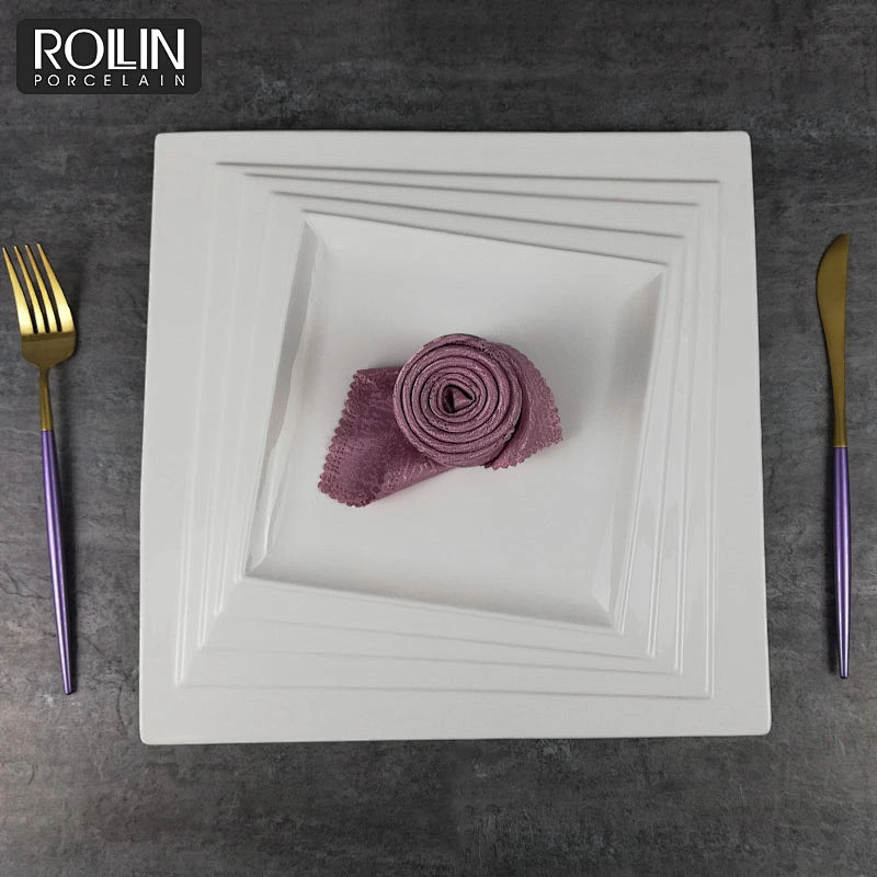 Wholesale White Porcelain Square Plates Banquet Dinner Plates for Hotels