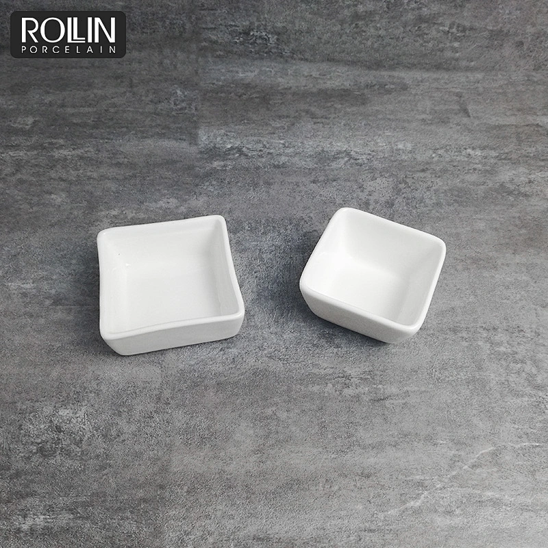 wholesale white custom porcelain ceramic dessert plate small deep square sauce dish