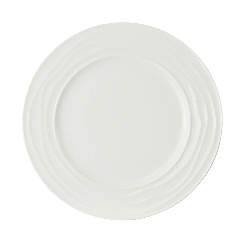 Various Size Cost Price Round Onion Pattern Edge Creative White Ceramic Plate Custom Ceramic Plate