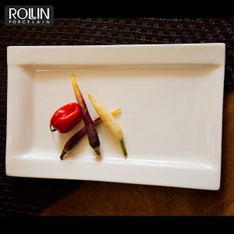 Porcelain rectangular white porcelain salad plate for Hotel and Restaurant