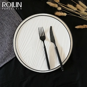 New Design Hotel and Restaurant Dessert Porcelain Dinner Plates with Black Rim