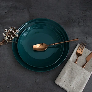 Factory direct wholesale hotel Green nordic dish ceramic dinner plate set,restaurant ecofriendly porcelain dishes plates