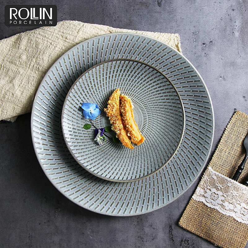 Kiln gray Porcelain Side Plates Dinner Plates for Hotel and Restaurants