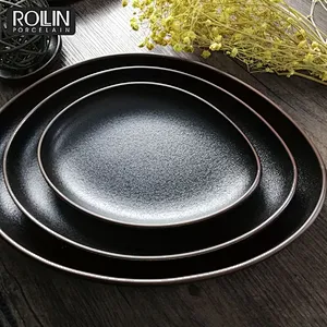 High Quality Black Porcelain Triangle Dinner Plates Dishwasher Safe Dessert Plates