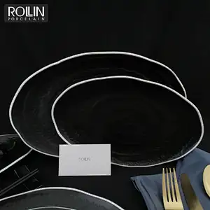 Hotel western style ceramic dinner set black porcelain dinnerware