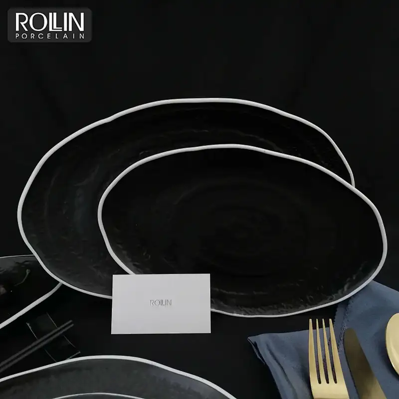 Hotel western style ceramic dinner set black porcelain dinnerware