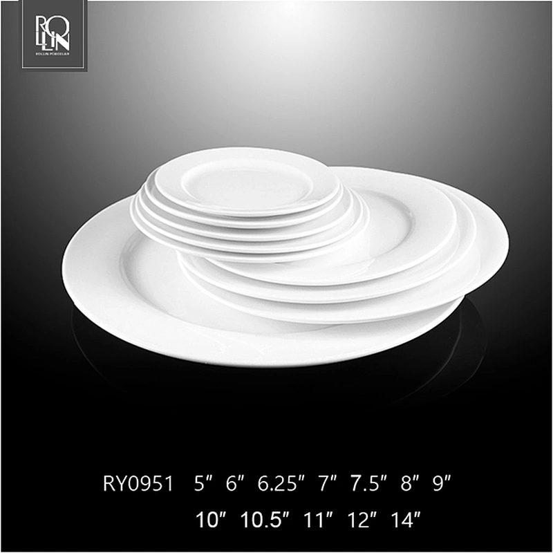 Hot sale hotel&restaurant dishwasher safe plain white round ceramic catering serving dishes flat plate 9''