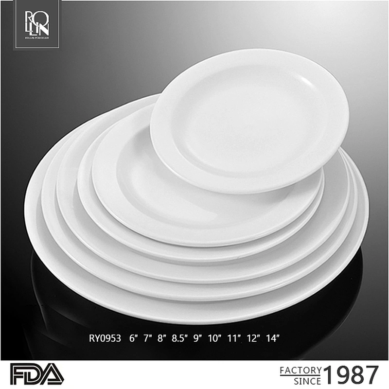 white porcelain dessert plate, bulk dinner plate, salad plate for hotels