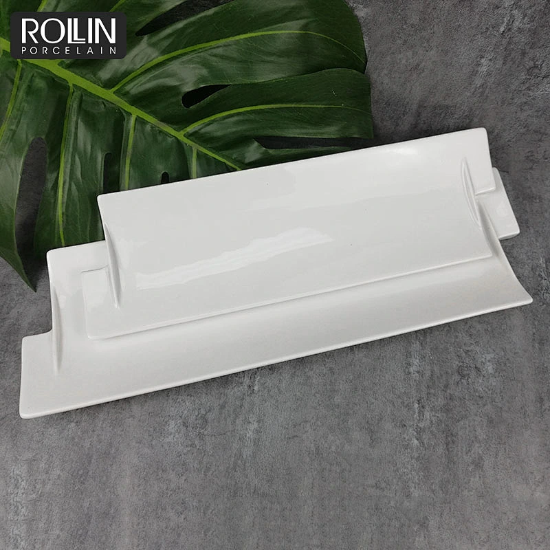 new design wedding banquet flat sushi bread  plate rectangle white ceramic coating  plates