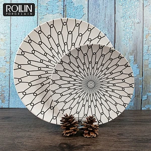 New design white black ceramic porcelain decal side plate dinnerware dinner set