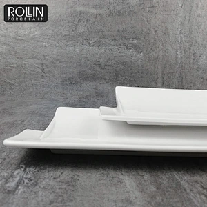 new design wedding banquet flat sushi bread  plate rectangle white ceramic coating  plates