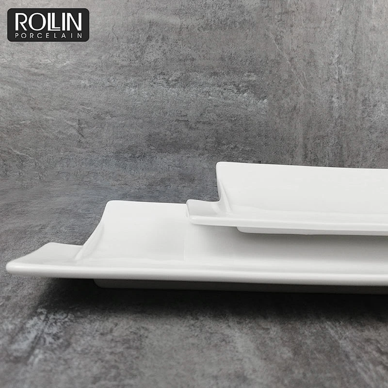 new design wedding banquet flat sushi bread  plate rectangle white ceramic coating  plates