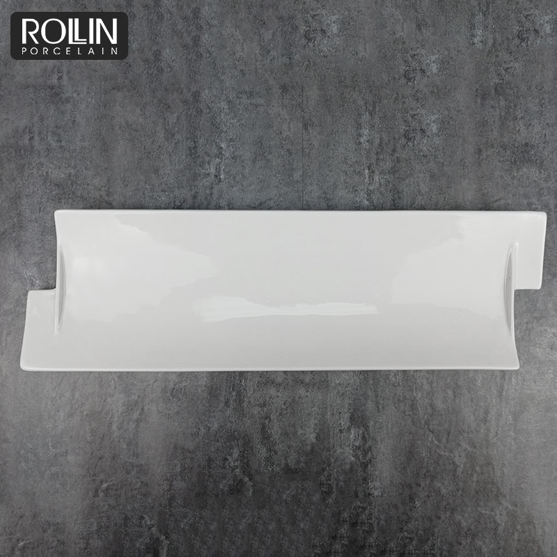 new design wedding banquet flat sushi bread  plate rectangle white ceramic coating  plates