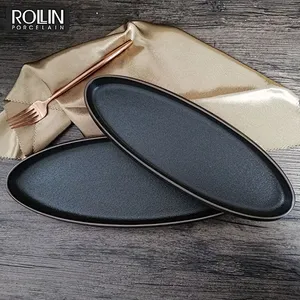 Wholesale colorful Oval  Plates Black Plates ceramic plates for hotel&restaurant