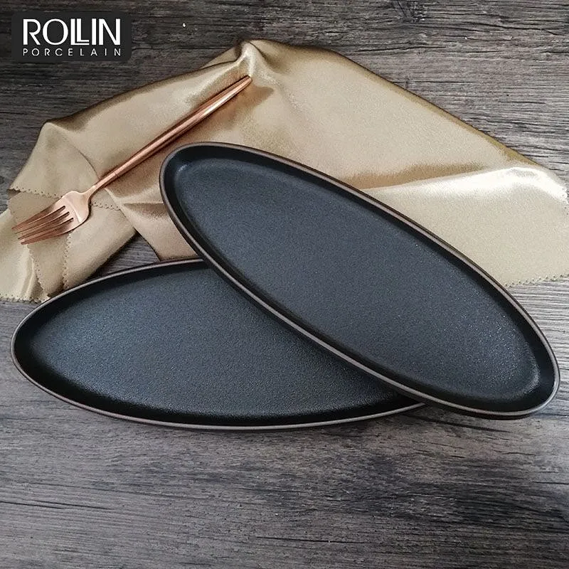 Wholesale colorful Oval  Plates Black Plates ceramic plates for hotel&restaurant