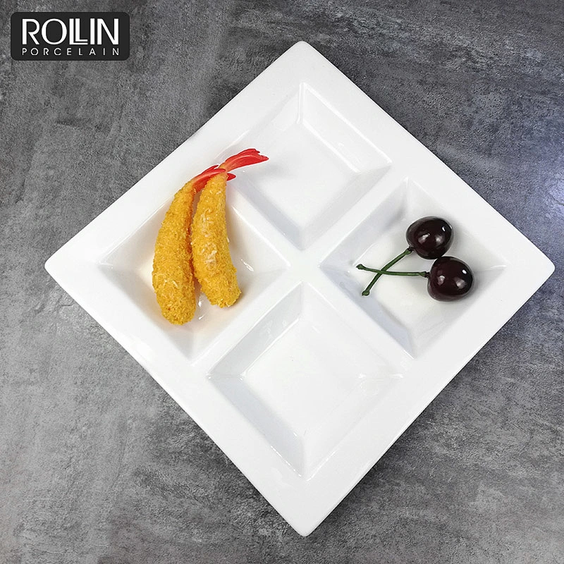 durable porcelain four sections divided plate for Hotel and restaurant