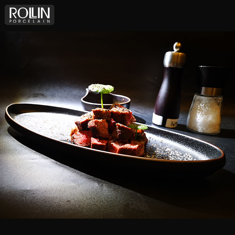Wholesale colorful Oval  Plates Black Plates ceramic plates for hotel&restaurant