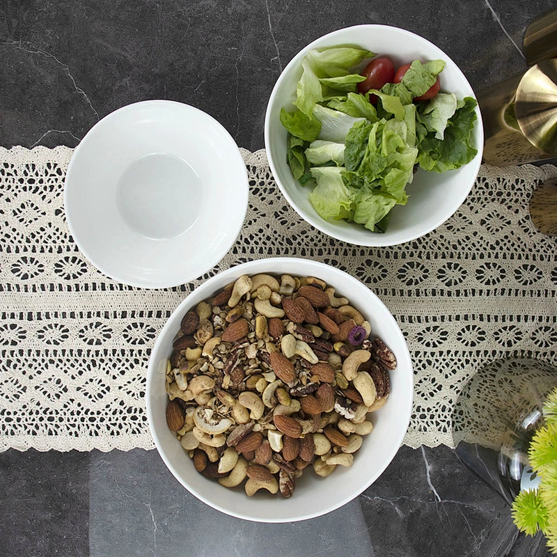 White Ceramic Cereal Bowls Round Ceramic White Porcelain Bowls Household Dinner Serving Salad Custard Soups Rice Bowl