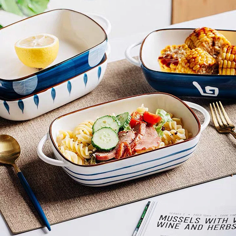 Crockery Household Bakeware Pans With Handle Ceramic Baking Tray Pasta Baking Dishes