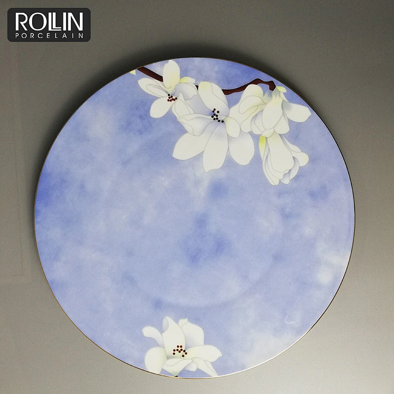 Blue Color Fine Bone China Charge Plates for Wedding and Banquet