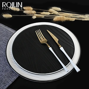 New Design Hotel and Restaurant Dessert Porcelain Dinner Plates with Black Rim