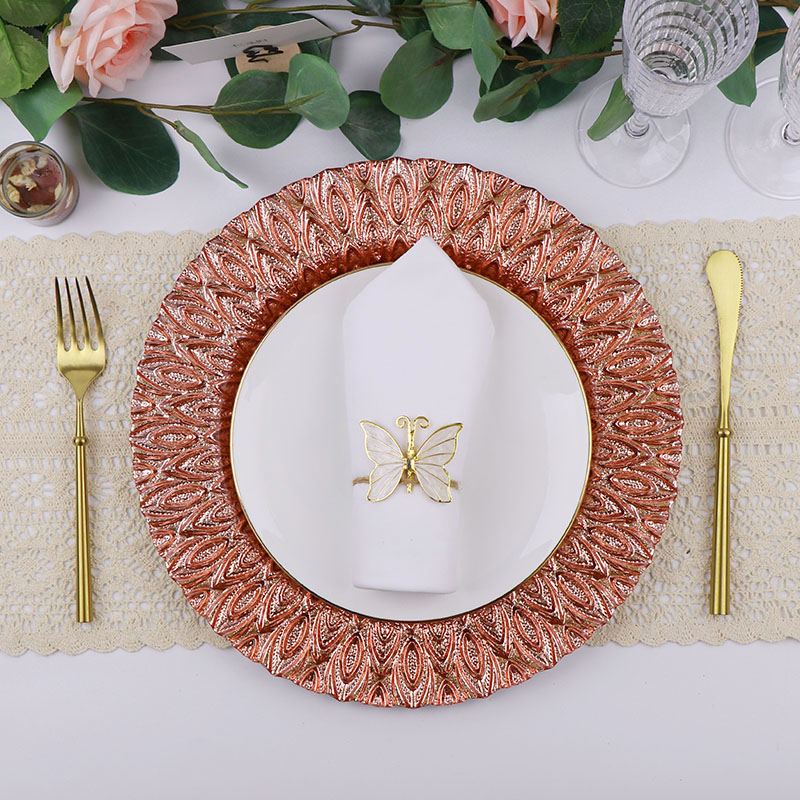 Wholesale fancy design wedding charger plates party fashion dinning tableware glass plates for reception event