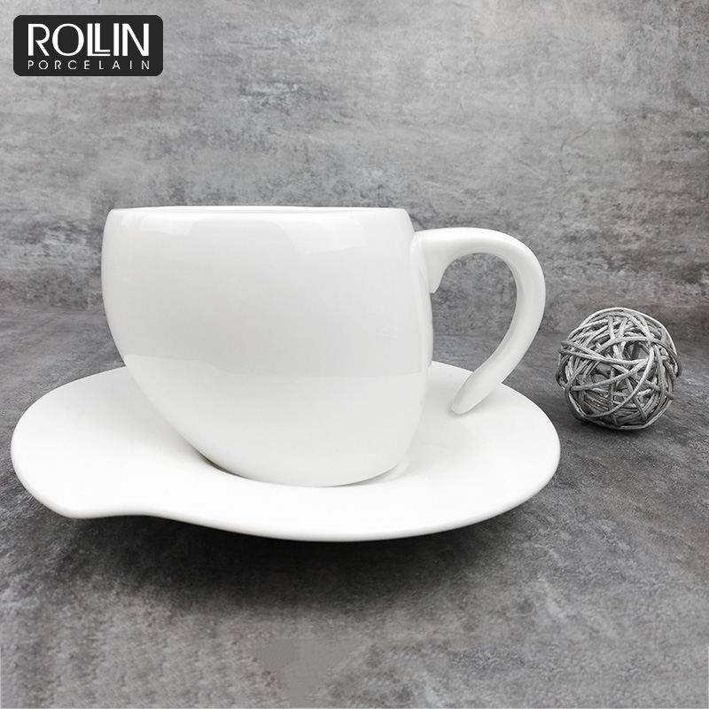 Special Design Chaozhou Cheap Peach Shape Coffee Mug Porcelain Ceramic Coffee Cup Saucer