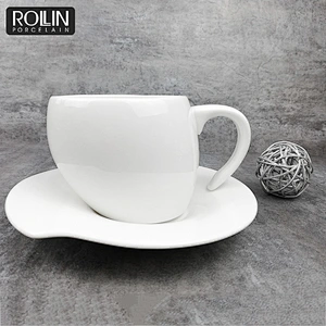 Special Design Chaozhou Cheap Peach Shape Coffee Mug Porcelain Ceramic Coffee Cup Saucer