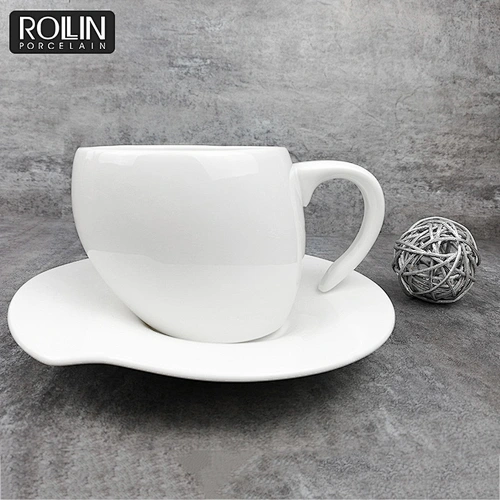 Special Design Chaozhou Cheap Peach Shape Coffee Mug Porcelain Ceramic Coffee Cup Saucer