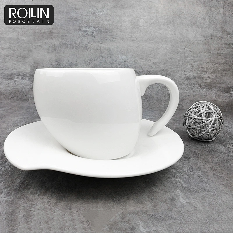 Special Design Chaozhou Cheap Peach Shape Coffee Mug Porcelain Ceramic Coffee Cup Saucer