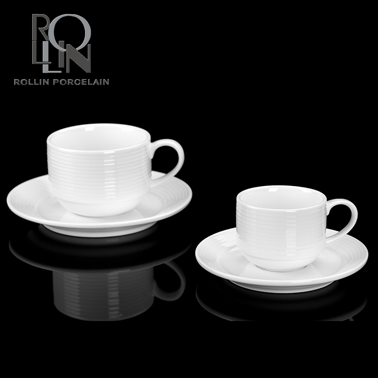 Hot sale coffee shop elegant design white porcelain ceramic flower tea cup coffee cup saucer
