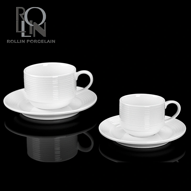 Hot sale coffee shop elegant design white porcelain ceramic flower tea cup coffee cup saucer