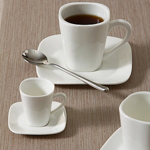 Square shaped elegant white porcelain Cup set for hotel&restaurant