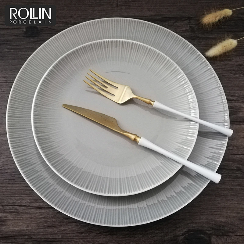 High quality Hotel Used Tableware White Ceramic Bone China On-glazed Luxury Dinnerware Sets