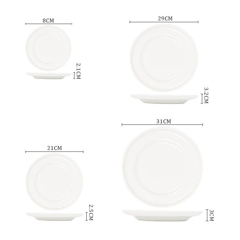 Hotel Banquet Used White Ceramic All Size Round White Porcelain Dinner Plate