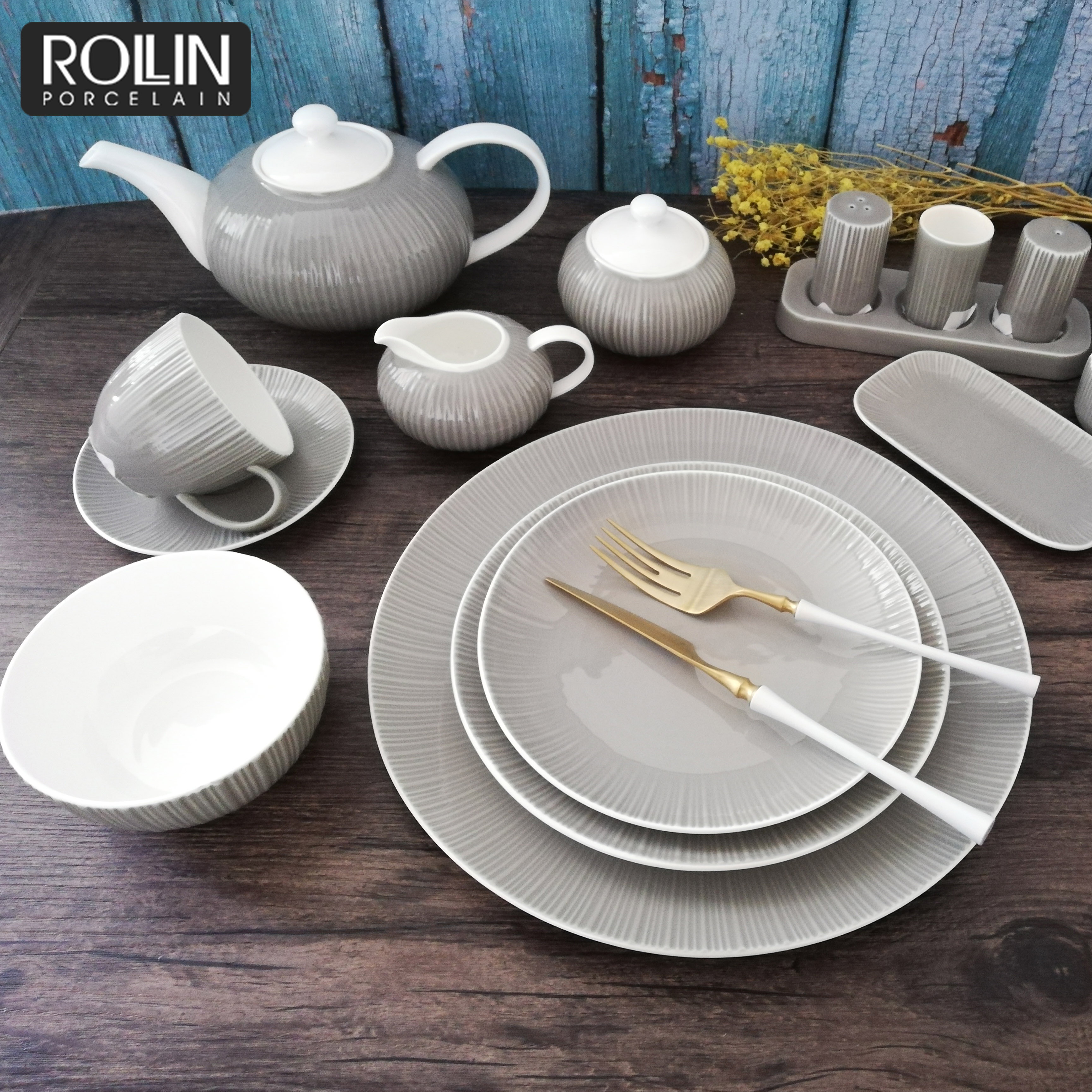 High quality Hotel Used Tableware White Ceramic Bone China On-glazed Luxury Dinnerware Sets