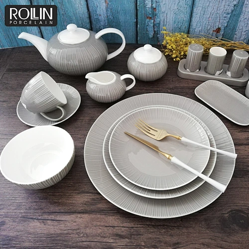 High quality Hotel Used Tableware White Ceramic Bone China On-glazed Luxury Dinnerware Sets
