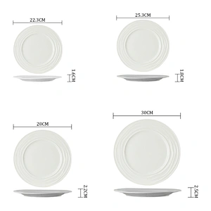 Various Size Cost Price Round Onion Pattern Edge Creative White Ceramic Plate Custom Ceramic Plate