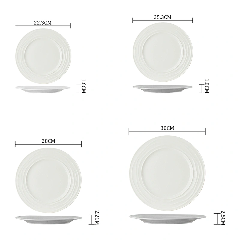 Various Size Cost Price Round Onion Pattern Edge Creative White Ceramic Plate Custom Ceramic Plate