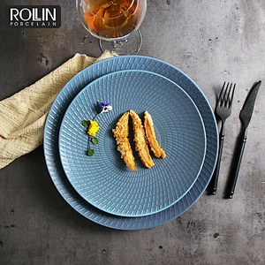 Spanish Blue Porcelain Side Plates Dinner Plates for Hotel and Restaurants